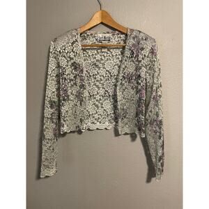 Sheri Martin Jacket Womens 10 Floral Lace Sheer Silver Purple Romantic Fairy 90s